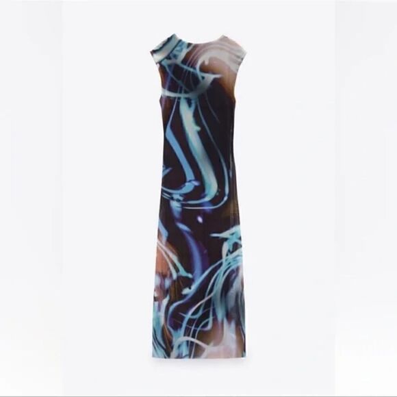 Zara blue blend PRINTED TULLE DRESS ZARA - Picture 15 of 16